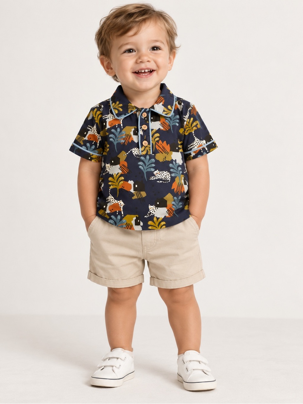 Miniscule Boys Boutique Leopard Jungle Print Polo Shirt 18-24M